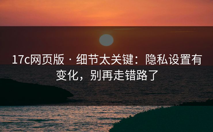 17c网页版 · 细节太关键：隐私设置有变化，别再走错路了